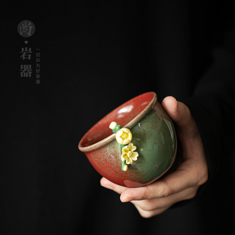 手工捏花主人杯陶瓷茶杯品茗杯功夫茶具喝茶杯子单个茶杯大号茶盏,餐饮具,茶杯,淘宝优惠券,粉丝福利购,淘宝优惠卷