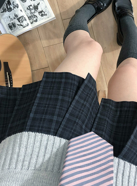 lulu cake格裙 格格 jk制服校供感百褶裙黑格百搭小格半身裙