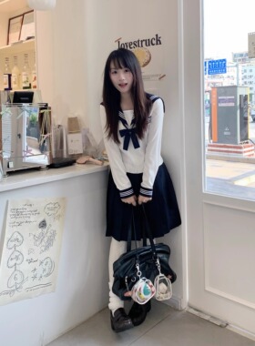 lulucake基础水手服长袖收腰jk制服中间服秋显瘦日系白色学院风女