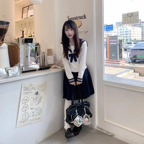 lulucake基础水手服长袖收腰jk制服中间服秋显瘦日系白色学院风女