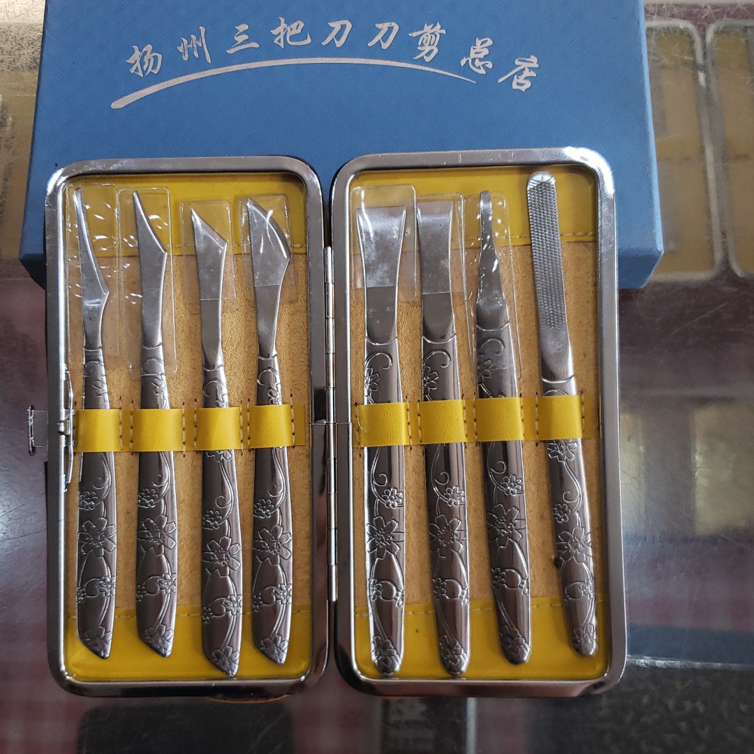 扬州三把刀 白钢修脚刀8件 扦脚工具修脚套装包邮