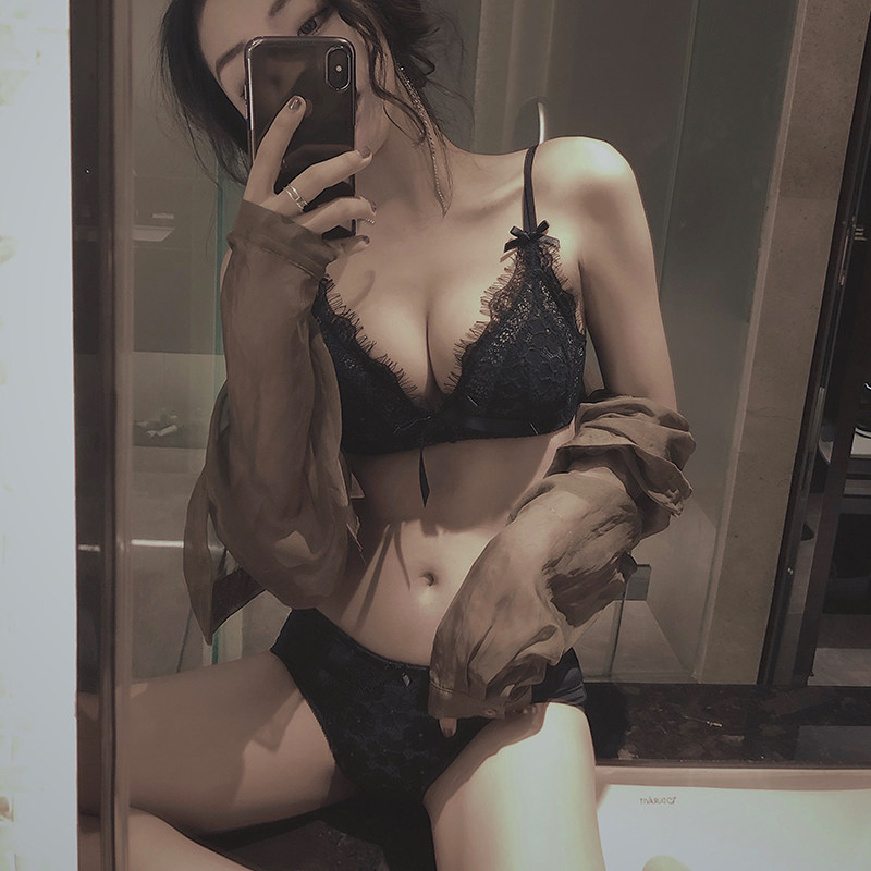 美背内衣女夏季薄款聚拢文胸大胸显小无钢圈黑色胸罩性感法式bra