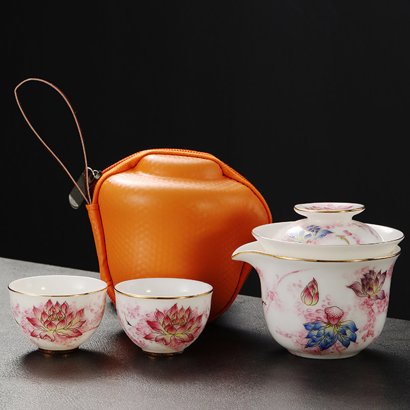 羊脂玉旅行茶具套装快客杯一壶二杯便携式随身功夫茶具户外泡茶器