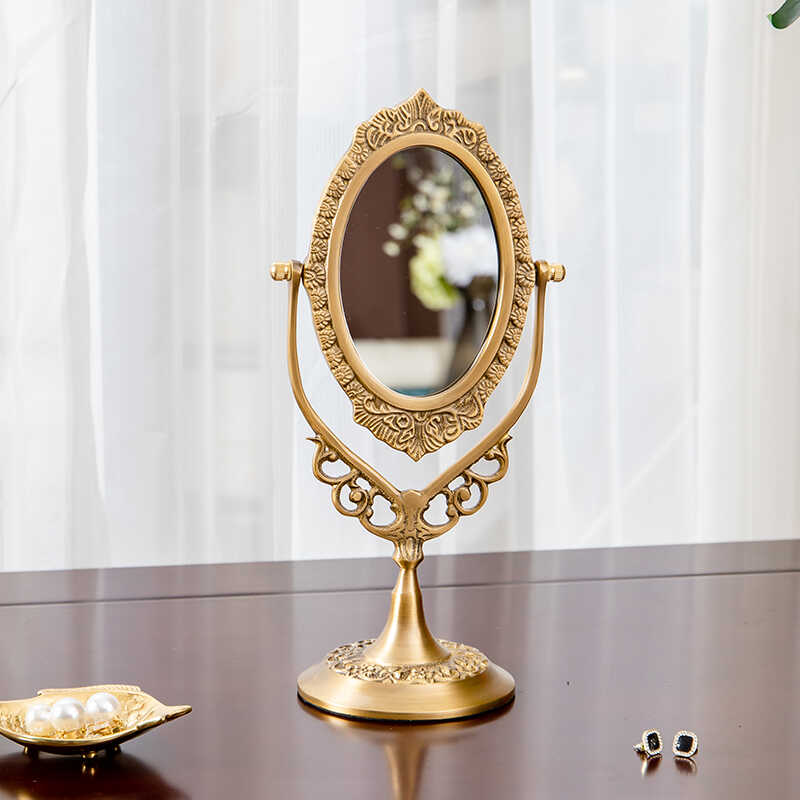 酒店复古书房圆弧咖啡厅台式铜镜