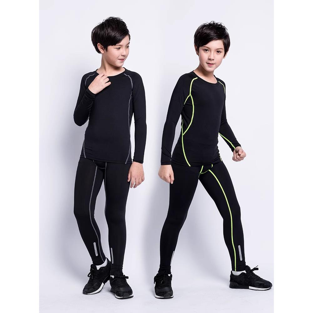 儿童足球训练服套装男童打底健身服紧身衣秋冬季长袖篮球运动套装