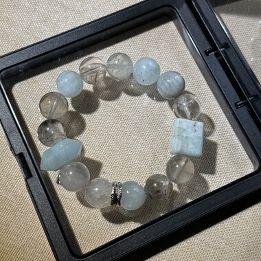 原创老矿蓝天白云海蓝宝13mm无事牌双尖+四季幽灵+小树胶花【175