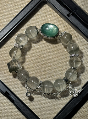 原创绿锂云母+千层绿幽灵12.8mm+绿幽灵方糖水晶手串【H178】