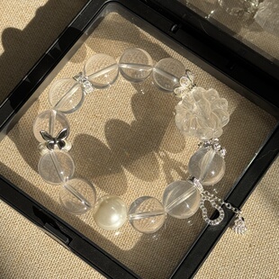 原创一图一物天然白水晶九尾狐六芒星冰透奶猫眼白晶15mm手链【6