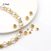 V.Feel铜镀18k包金保色弯刀纹隔珠切花圆散珠手工diy项链饰品配件