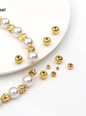 V.Feel铜镀18k包金保色弯刀纹隔珠切花圆散珠手工diy项链饰品配件