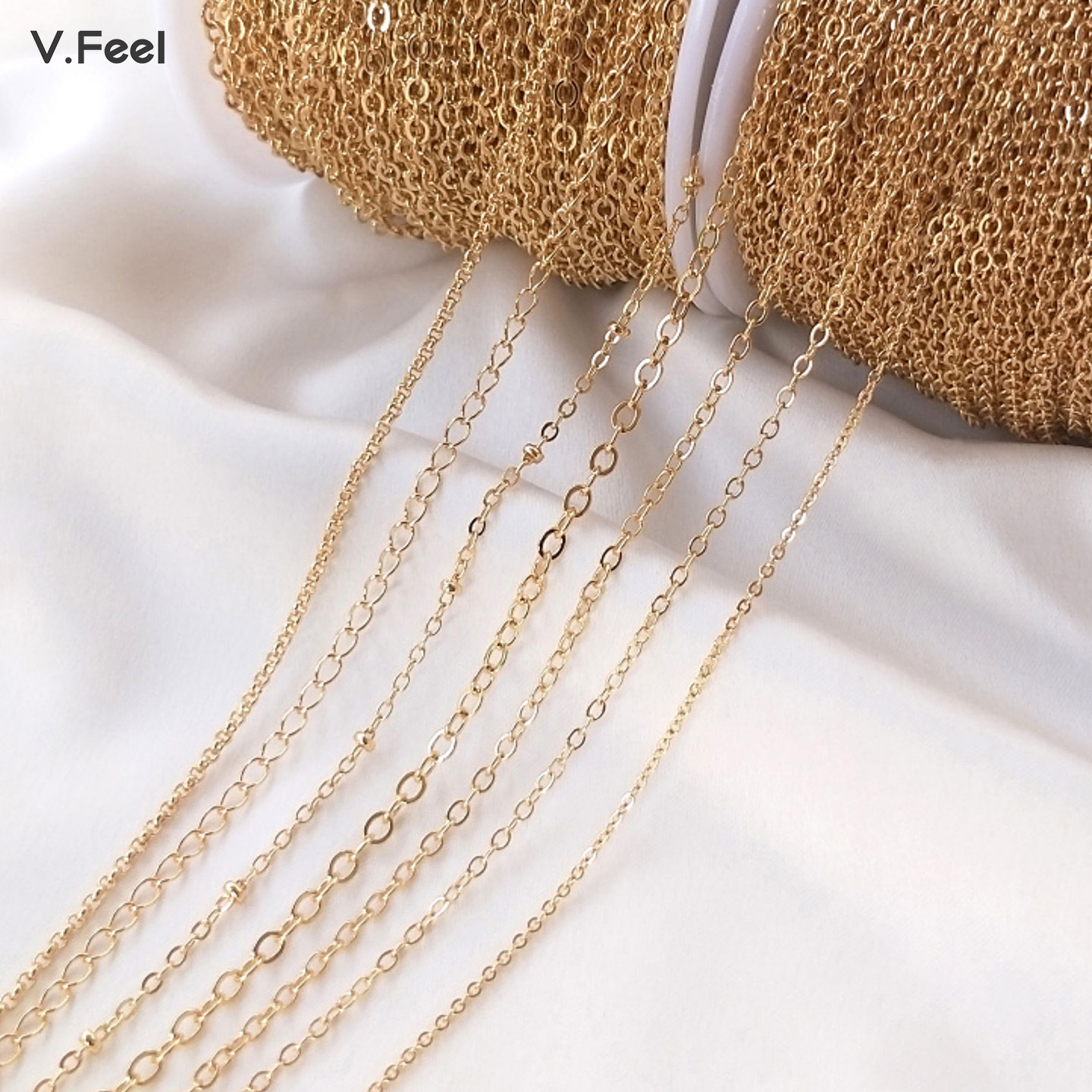 14K包金保色链子镀真金细链条O字链手工diy延长项链手链配件材料