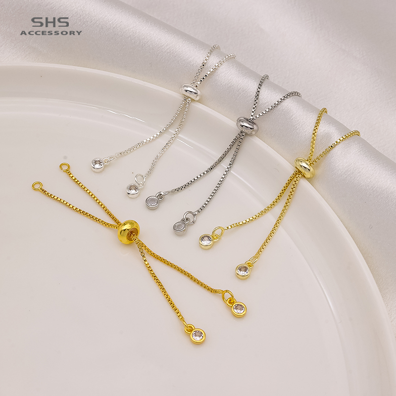 18K包金保色硅胶珠可调节延长链蛇骨锆石项链收尾链diy首饰配件