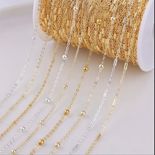 14K包金保色链镀金细链条流苏O字链延长项链手链diy饰品散链配件