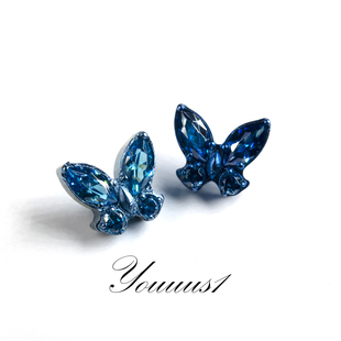 Youuus1钛合金耳钉 蓝闪蝶7A锆石植入级耳骨钉防过敏安全材质热销