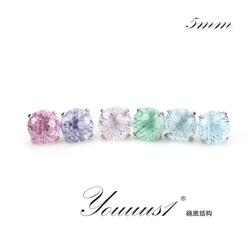 钛合金耳钉5mm烟花切锆石