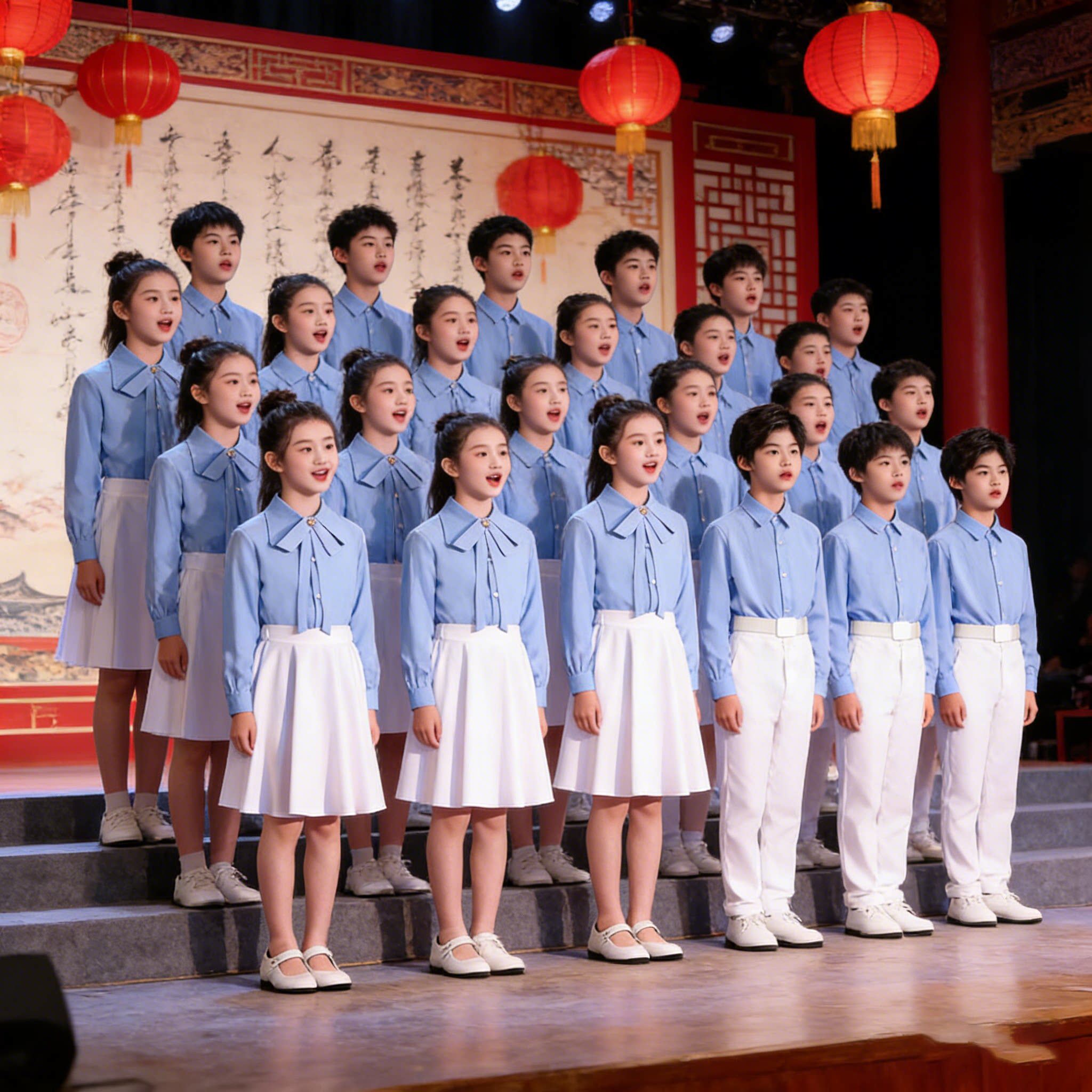 六一合唱演出服蓝色初高中生朗诵演讲比赛毕业主持爱国合唱团服装