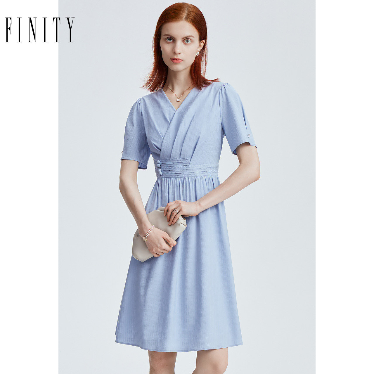 FINITY菲妮迪品牌连衣裙夏季 不规则设计感时尚短袖A字裙子女