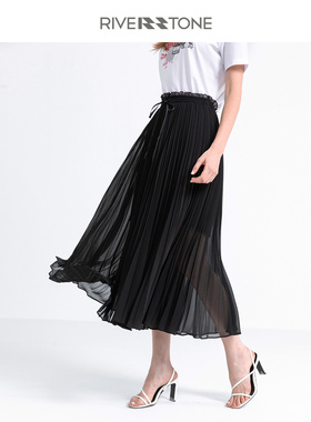 FINITY2021年夏装黑色休闲裤女薄款宽松高腰垂感阔腿裙裤女