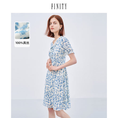 【100%桑蚕丝】FINITY菲妮迪时尚印花连衣裙夏季真丝高端名媛裙子