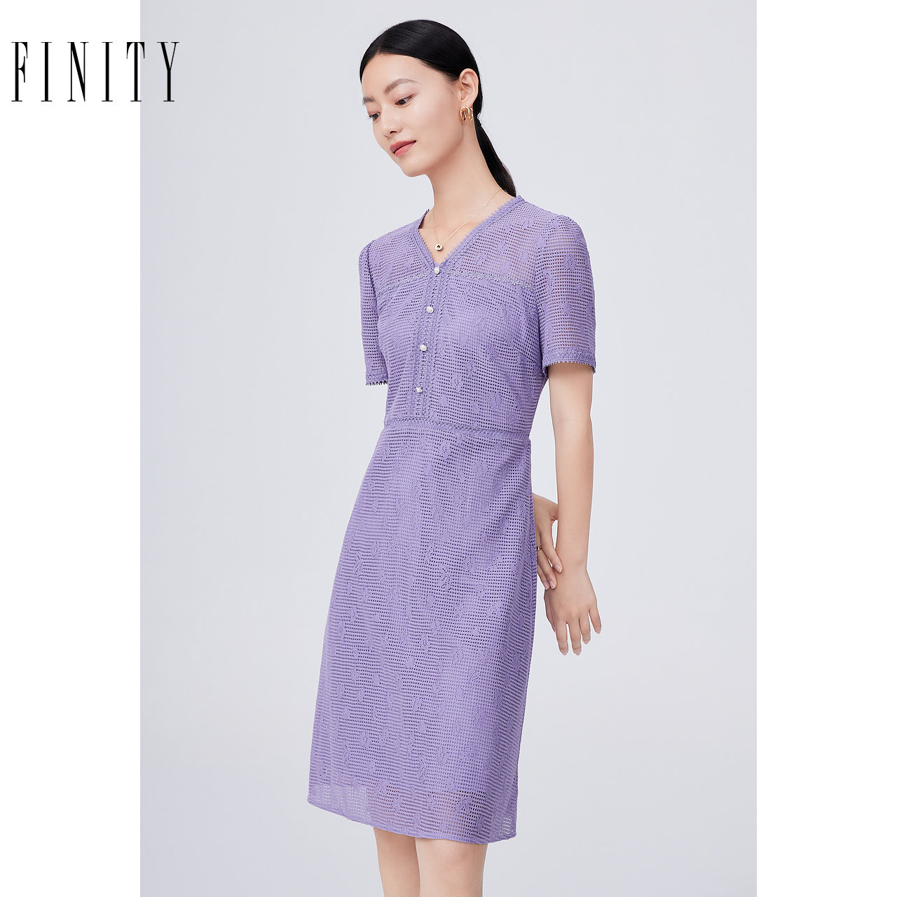 FINITY菲妮迪品牌连衣裙简约气质镂空设计感时尚短袖裙子