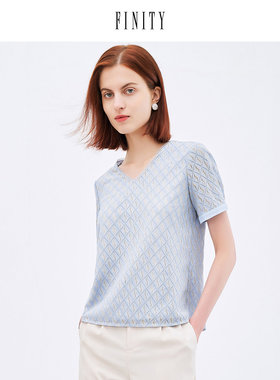 FINITY菲妮迪浅蓝色针织衫夏季镂空设计感减龄显瘦针织上衣女