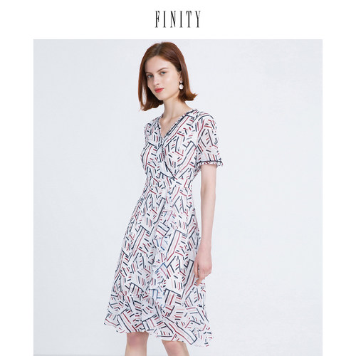 FINITY2021年夏装气质连衣裙收腰法式复古温柔风中长款裙子女