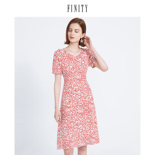 【100%桑蚕丝】FINITY菲妮迪大牌夏装真丝连衣裙女优雅中长仙女裙