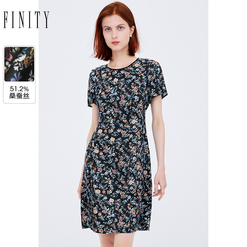 【真丝连衣裙】FINITY菲妮迪秋季印花女桑蚕丝温柔别致中长款裙子