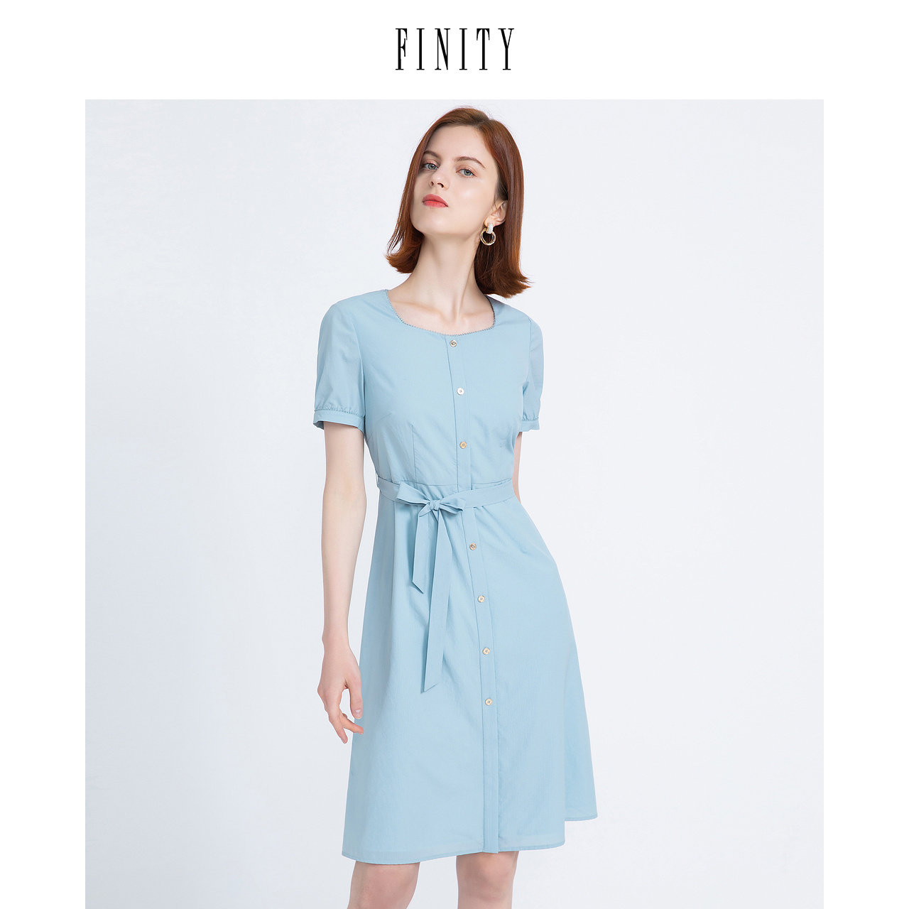 FINITY菲妮迪夏装纯色修身连衣裙气质休闲中长款裙子女