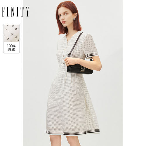 【100%桑蚕丝】FINITY菲妮迪真丝连衣裙夏季高端大牌收腰显瘦裙子