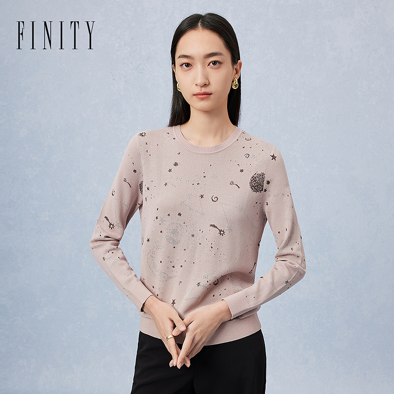 商场同款菲妮迪品牌FINITY2024年秋装针织衫女减龄长袖套头衫