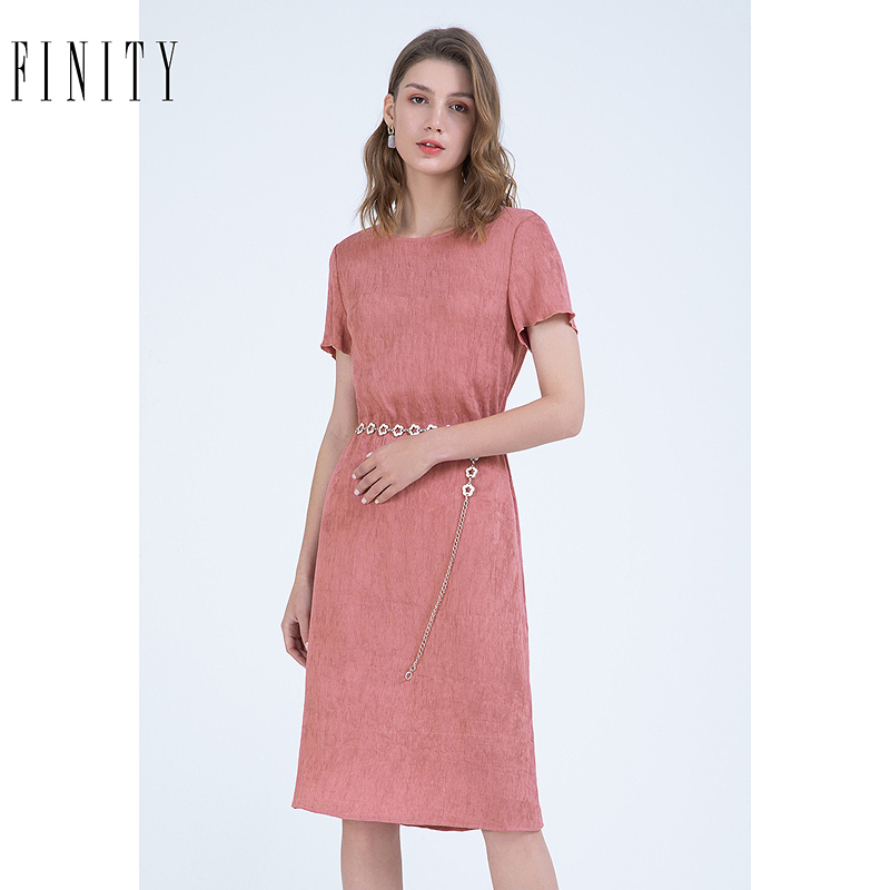 FINITY菲妮迪夏季气质连衣裙设计感休闲显瘦短袖中长款裙子女