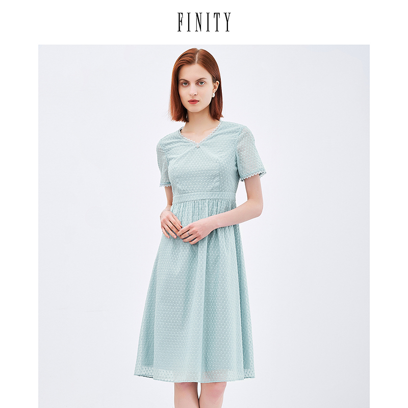 FINITY菲妮迪春夏气质短袖连衣裙女设计感宽松休闲中长款裙子