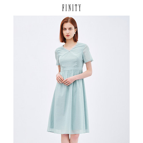 FINITY菲妮迪春夏气质短袖连衣裙女设计感宽松休闲中长款裙子