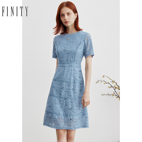 FINITY菲妮迪夏装百搭雪纺连衣裙女复古减龄气质中长款裙子女