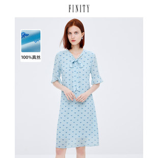 【桑蚕丝】FINITY菲妮迪真丝连衣裙秋季别致飘带领设计感裙子