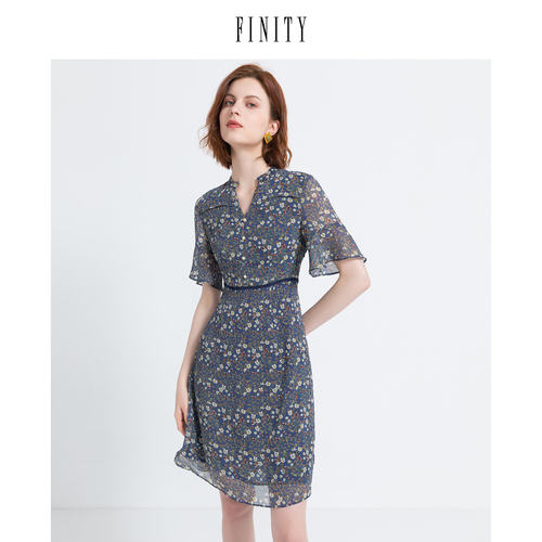 FINITY菲妮迪雪纺碎花连衣裙女夏季时尚减龄收腰仙气纱裙