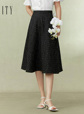 FINITY菲妮迪品牌半身裙2024夏季黑色提花法式优雅休闲高腰半裙女