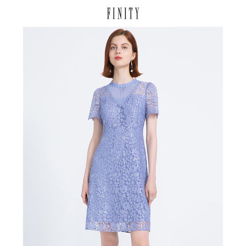 FINITY菲妮迪夏装蕾丝镂空连衣裙女轻奢风中长款仙女裙