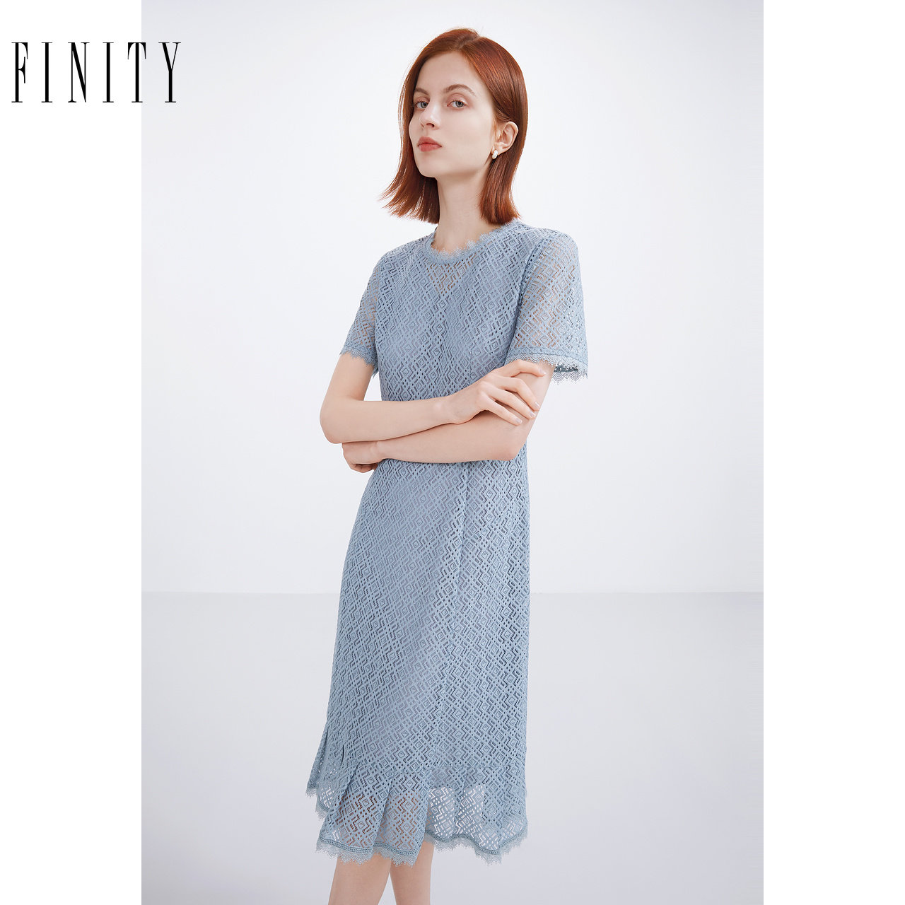 FINITY菲妮迪品牌连衣裙夏季 镂空设计感时尚气质减龄短袖A字裙