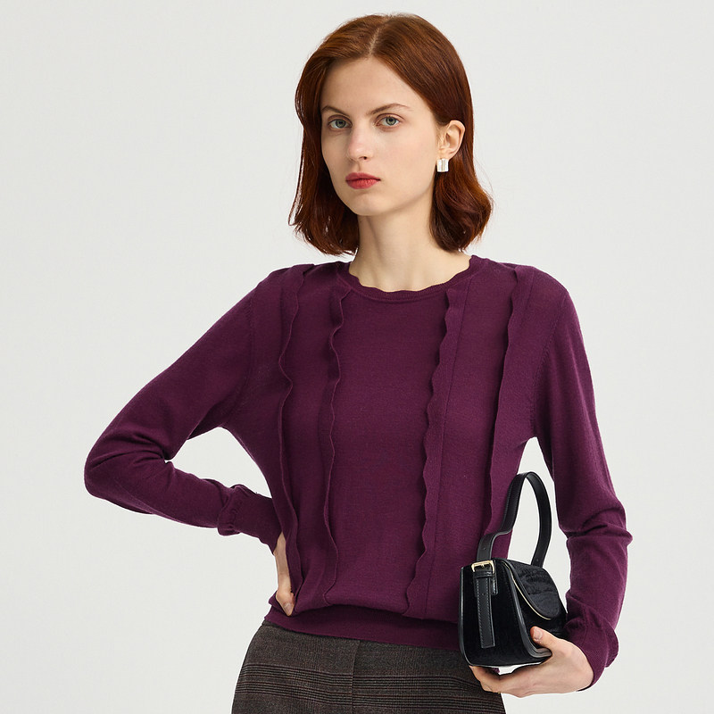 FINITY冬装时尚纯色针织衫女毛衫圆领休闲气质套头上衣