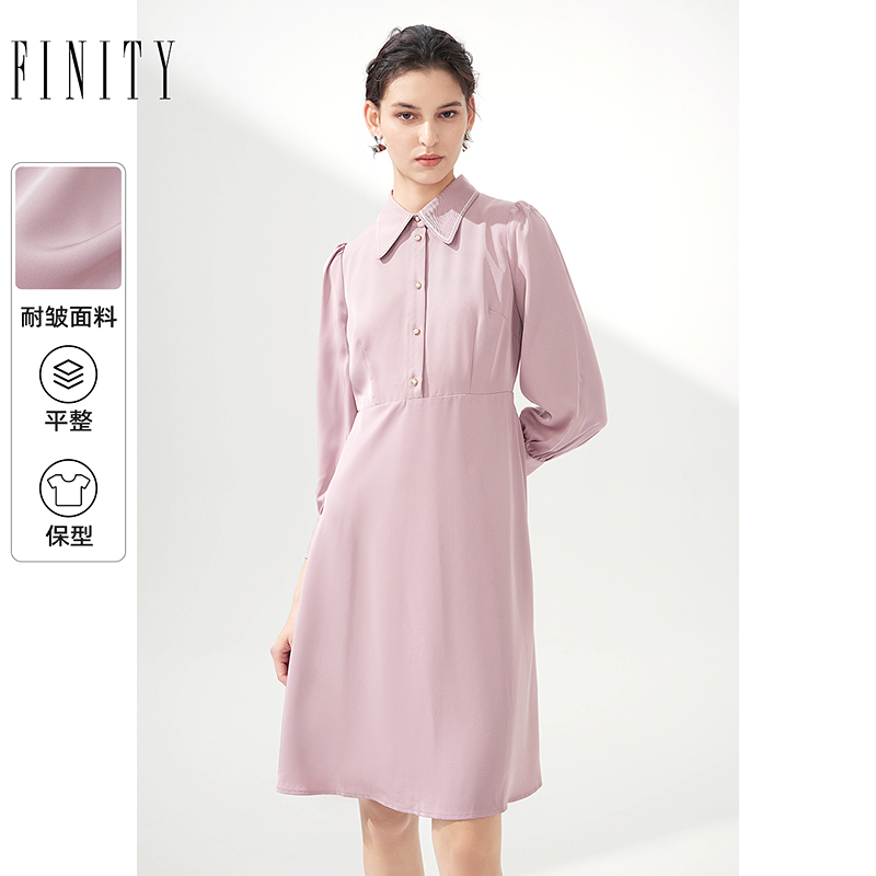 FINITY2024年秋季连衣裙女气质时尚宽松显瘦长袖中长款裙子女