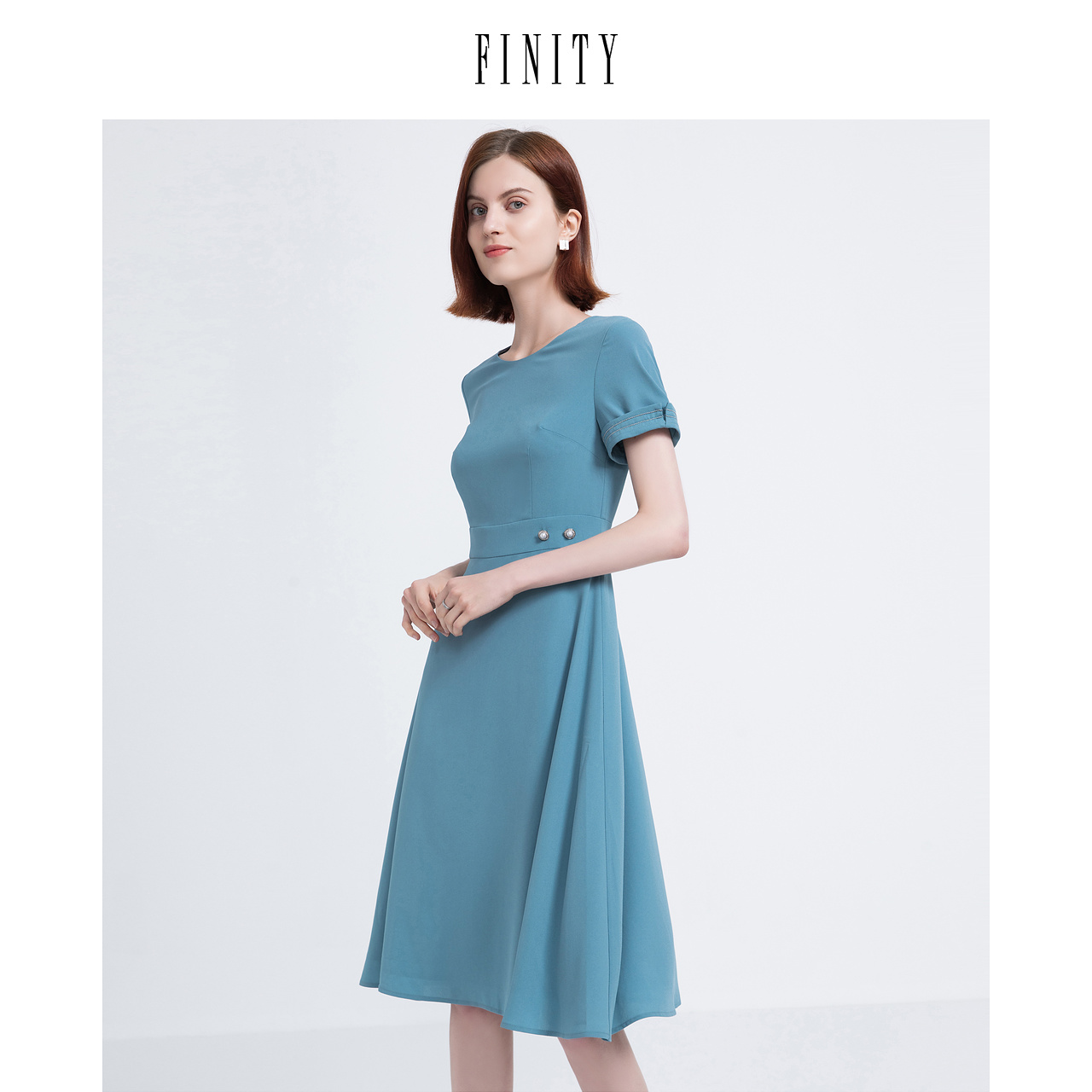 FINITY菲妮迪夏装纯色洋气连衣裙女气质中长款裙子