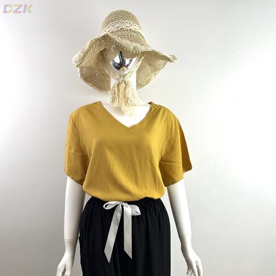 棉绸睡衣女士夏季纯色短袖绵绸V领T恤上衣大码人造棉家居服新薄g3