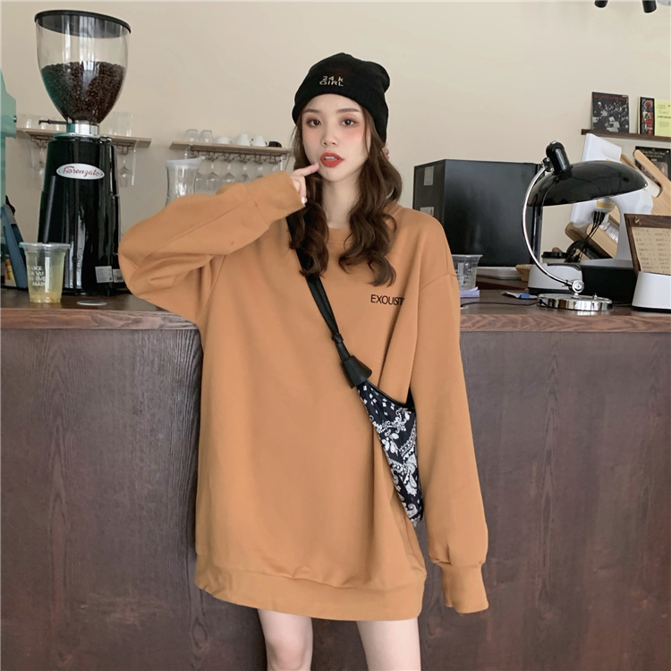 Real shot real price ~ Korean loose casual letter printing with down body missing medium length sweater~