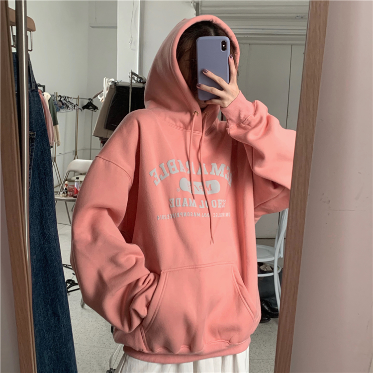 Real price ~ Korean loose letter printed hooded student Plush sweater ~ has