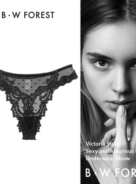 维多利亚黑色无痕内裤性感蕾丝网纱纯欲风2024新款低腰t字三角裤