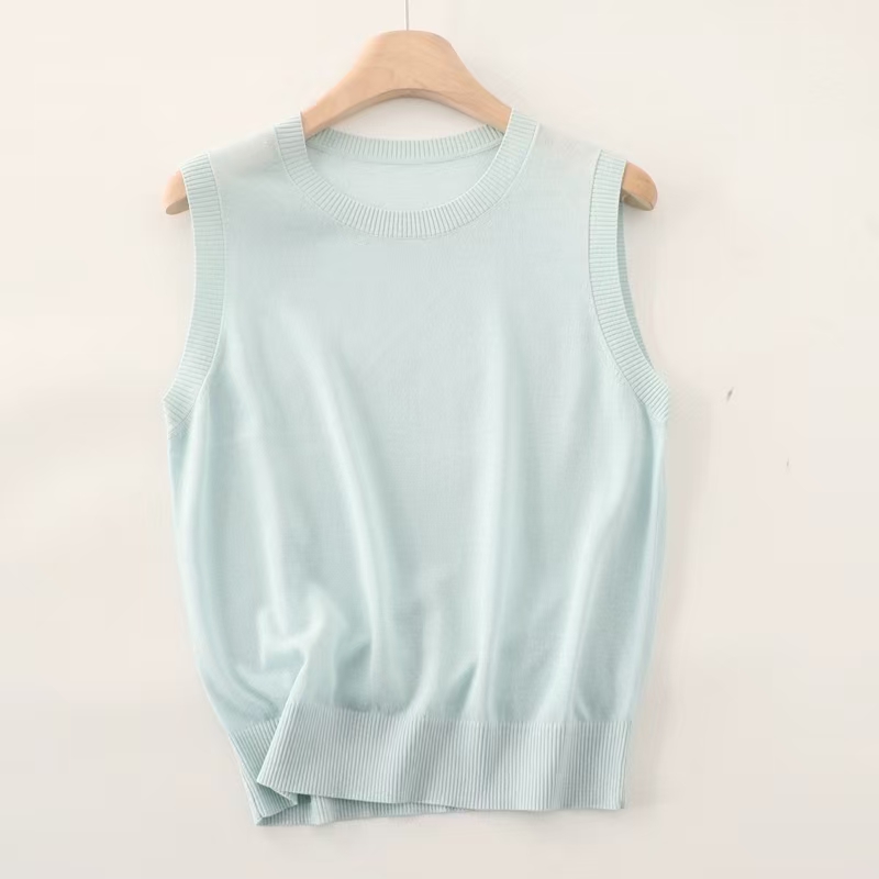 100亚麻宽肩针织背心女装夏圆领吊带衫宽松西装内搭无袖外穿上衣