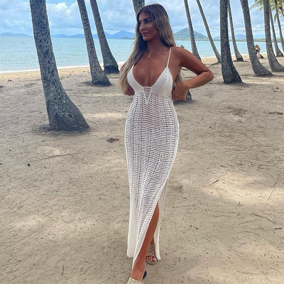 Hollow Out Bodycon Maxi Dress Women Summer Cover Up Beach