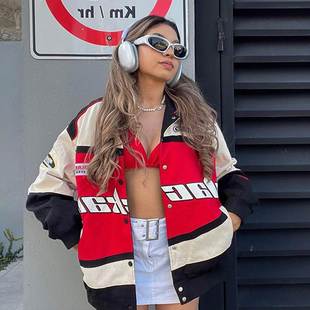 Sleevetrench Coat Woman oversized jackets印花机车夹克短外套